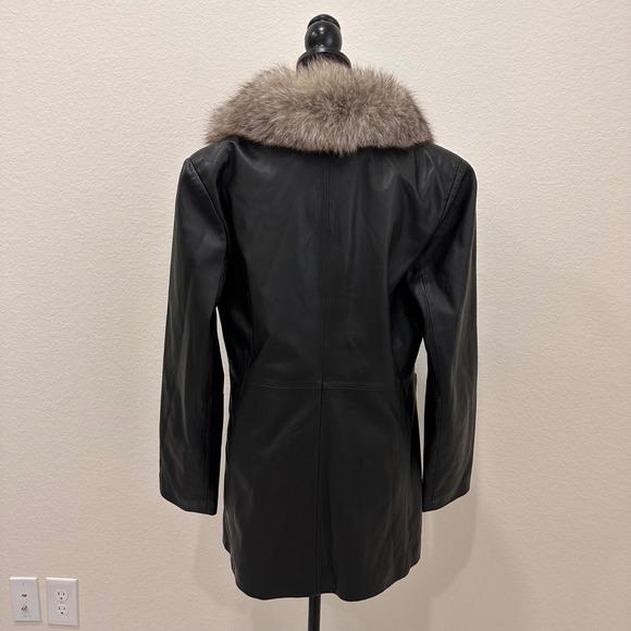 Vintage Marvin Richards Black Coat Fox Fur Collar Leather Jacket Hip Length M - Picture 5 of 12